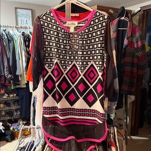 Joseph Ribkoff Black and Pink Geometric Tunic